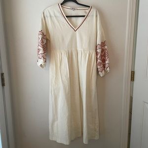 Madewell Linen Embroidered MIDI Dress